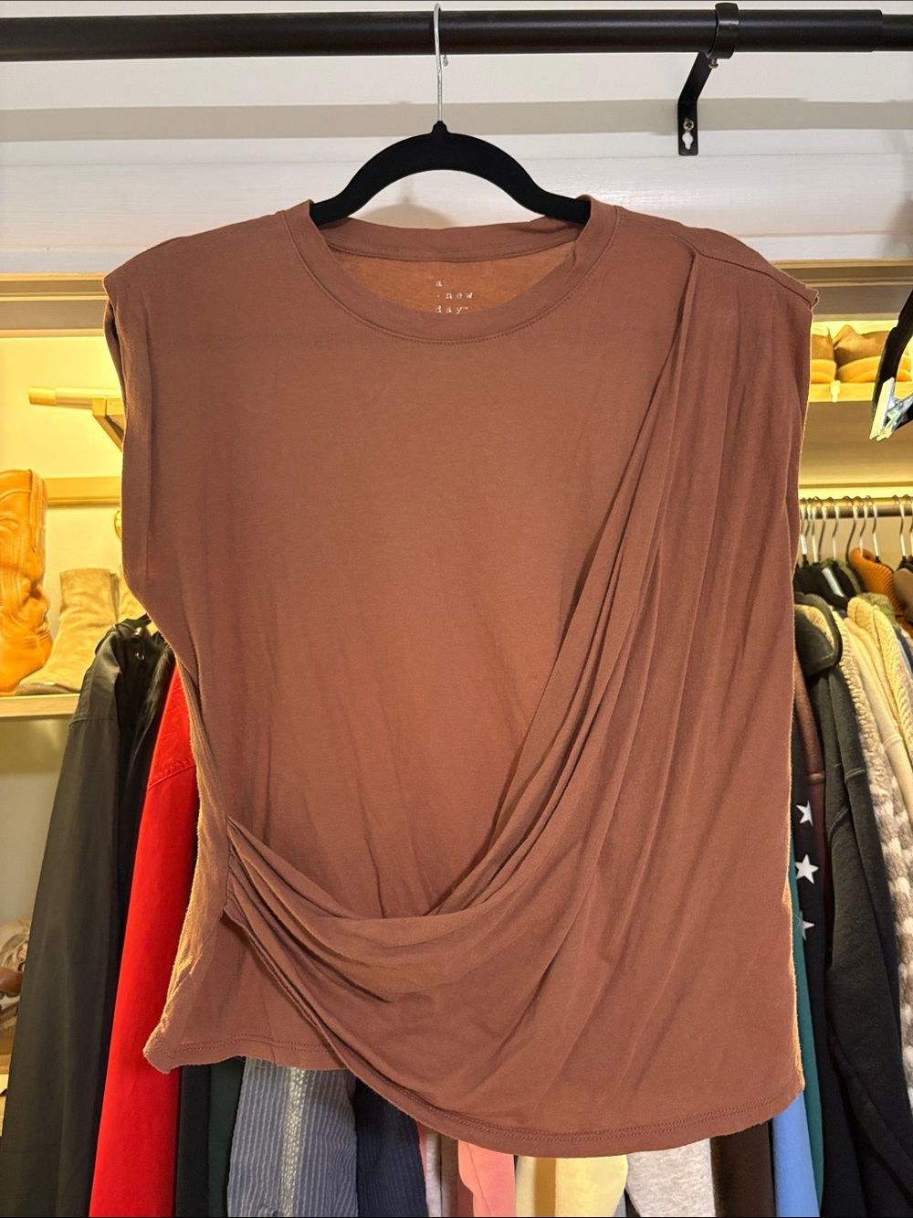 a new day Brown Draped Short Sleeve Tee